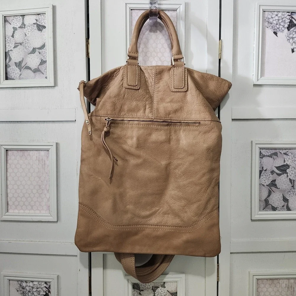 Maurizio Taiuti Brown Leather Convertible Foldover Messenger Bag Made In Italy‎